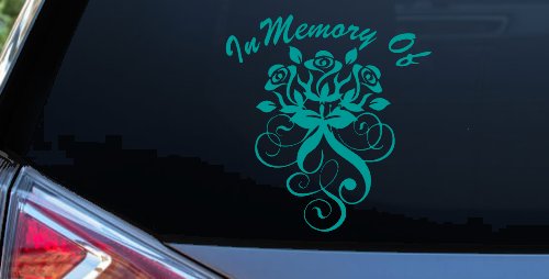In Memory Of Roses Car or Truck Window Decal Sticker (Turquoise)