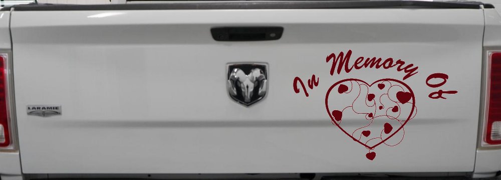 In Memory Of Hearts Car or Truck Window Decal Sticker (Purple Red)