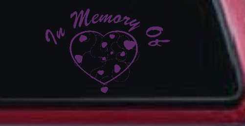 In Memory Of Hearts Car or Truck Window Decal Sticker (Violet)