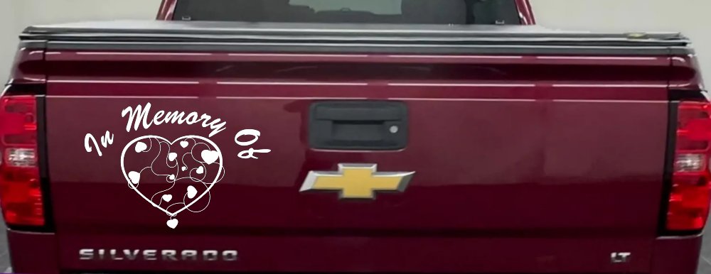 In Memory Of Hearts Car or Truck Window Decal Sticker (White)