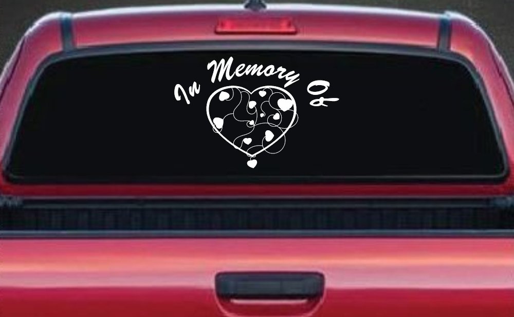 In Memory Of Hearts Car or Truck Window Decal Sticker (White)