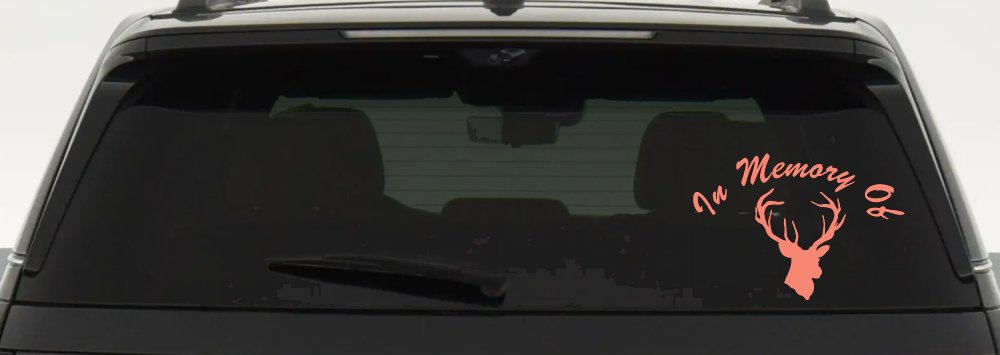 In Memory Of Big Buck Hunting Car or Truck Window Decal Sticker (Coral)
