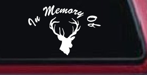 In Memory Of Big Buck Hunting Car or Truck Vinyl Window Decal Sticker (White)
