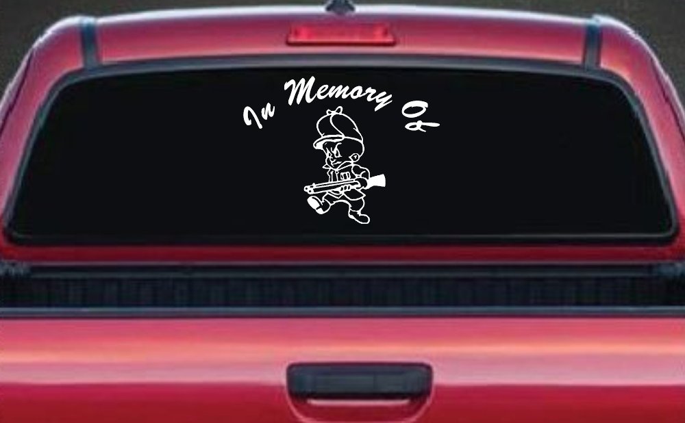 In Memory Of Elmer Fudd Hunting Car or Truck Window Decal Sticker (White)