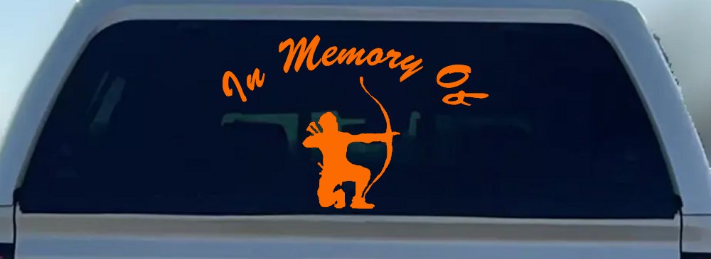 In Memory Of Archer Bow Hunter Hunting Car or Truck Window Decal Sticker (Orange)