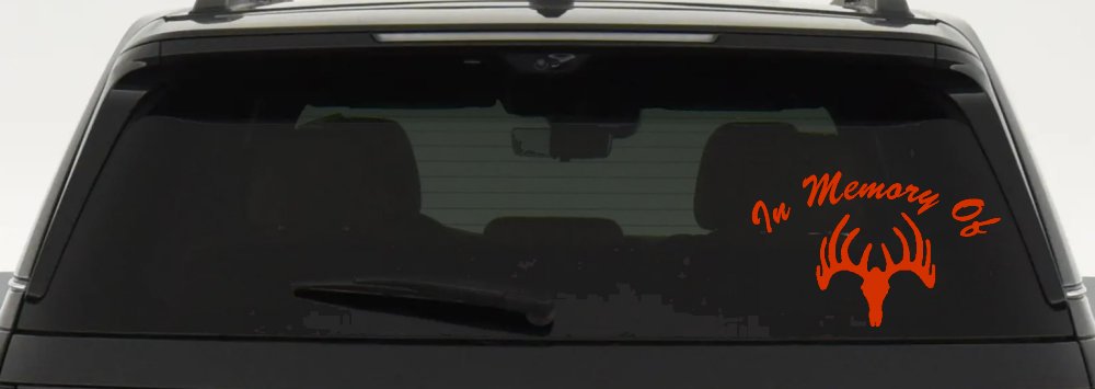 In Memory Of Big Buck Hunting Car or Truck Window Decal Sticker (Orange Red)
