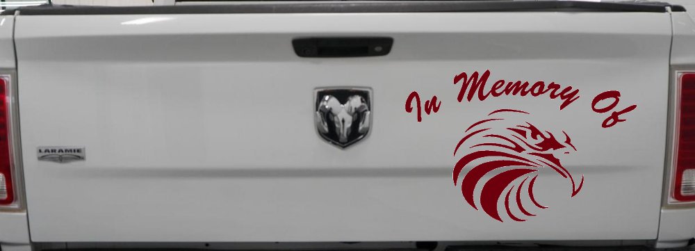 In Memory Of Eagle Head Military Car or Truck Window Decal Sticker (Burgundy)
