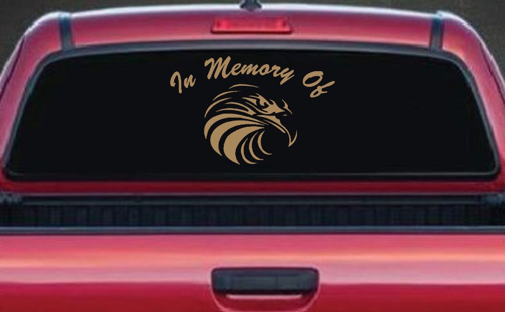 In Memory Of Eagle Head Military Car or Truck Window Decal Sticker (Light Brown)