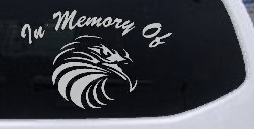 In Memory Of Eagle Head Military Car or Truck Window Decal Sticker (Light Gray)