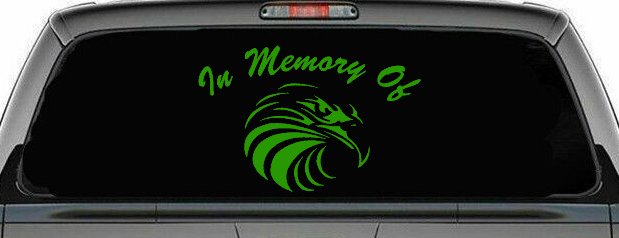 In Memory Of Eagle Head Military Car or Truck Window Decal Sticker (Lime)