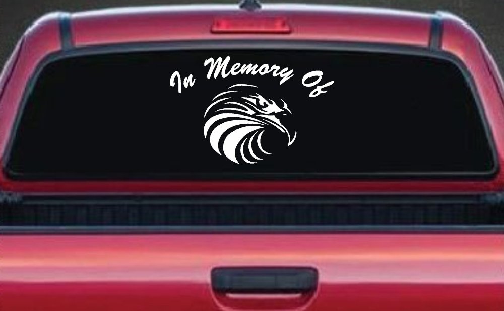 In Memory Of Eagle Head Military Car or Truck Window Decal Sticker (White)