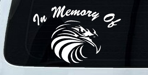 In Memory Of Eagle Head Military Car or Truck Window Decal Sticker (White)