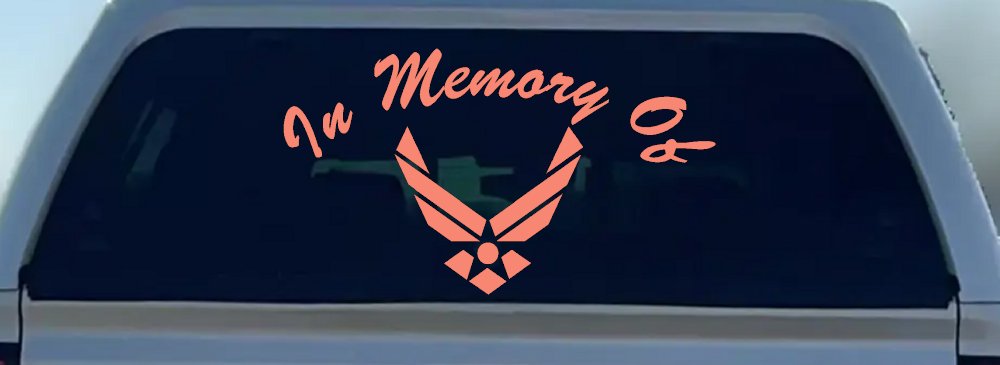 In Memory Of US Air Force Military Car or Truck Window Decal Sticker (Coral)