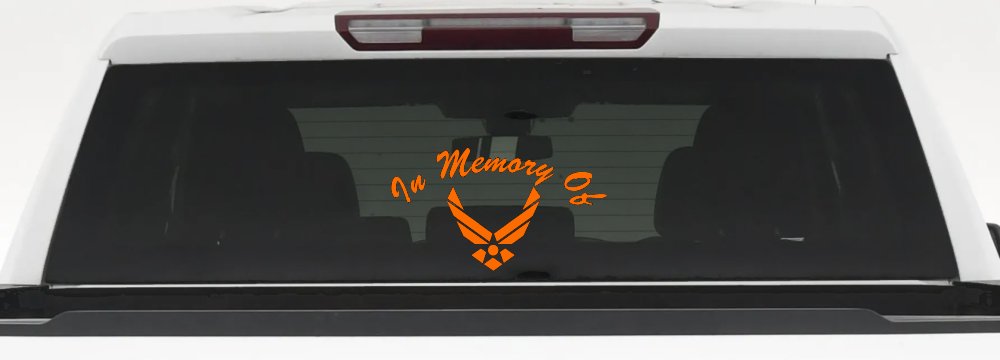 In Memory Of US Air Force Military Car or Truck Window Decal Sticker (Orange)