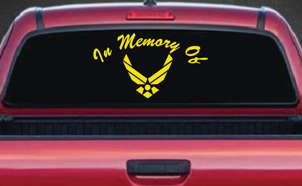 In Memory Of US Air Force Military Car or Truck Window Decal Sticker (Yellow)