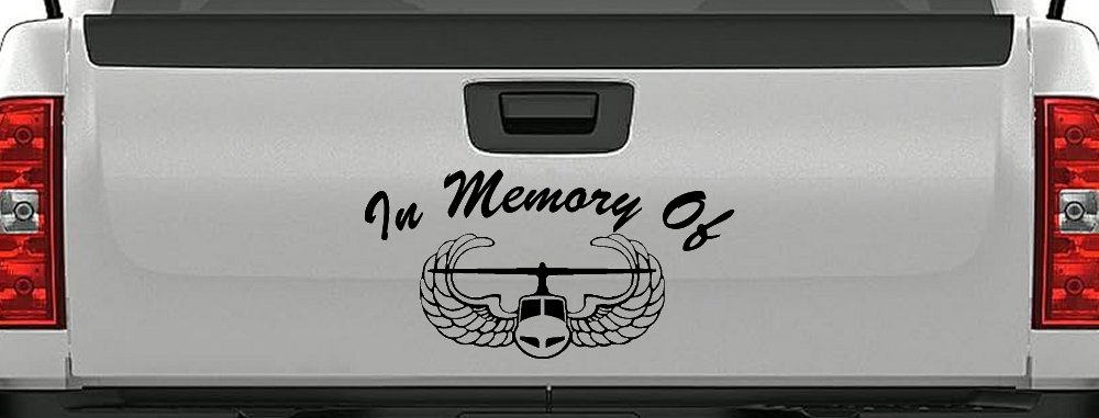 In Memory Of Helicopter with Wings Military Car or Truck Window Decal Sticker (Black)
