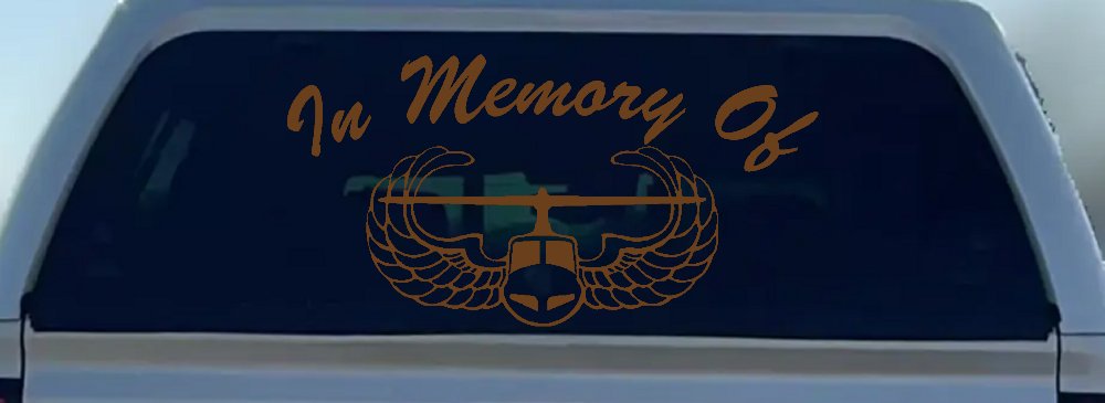 In Memory Of Helicopter with Wings Military Car or Truck Window Decal Sticker (Copper)