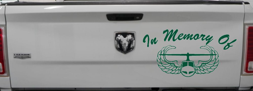 In Memory Of Helicopter with Wings Military Car or Truck Window Decal Sticker (Dark Green)