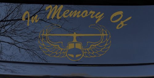 In Memory Of Helicopter with Wings Military Car or Truck Window Decal Sticker (Gold)