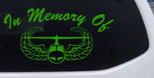 In Memory Of Helicopter with Wings Military Car or Truck Window Decal Sticker (Lime)