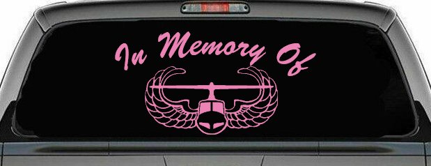 In Memory Of Helicopter with Wings Military Car or Truck Window Decal Sticker (Pink)