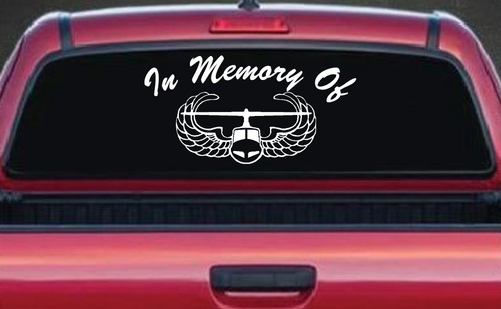 In Memory Of Helicopter with Wings Military Car or Truck Window Decal Sticker (White)
