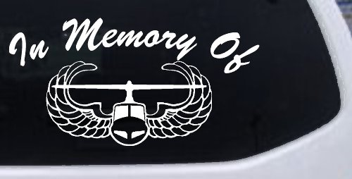 In Memory Of Helicopter with Wings Military Car or Truck Window Decal Sticker (White)
