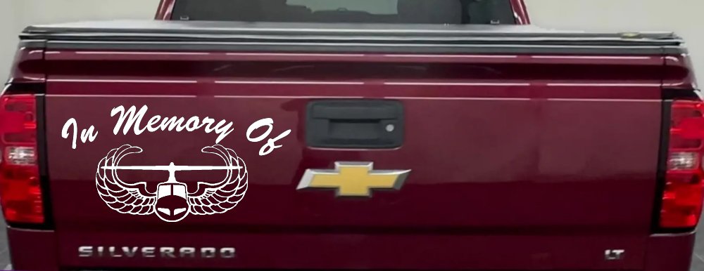 In Memory Of Helicopter with Wings Military Car or Truck Window Decal Sticker (White)