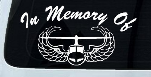 In Memory Of Helicopter with Wings Military Car or Truck Window Decal Sticker (White)