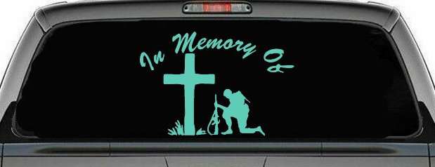 In Memory Of Troop at Cross Military Car or Truck Window Decal Sticker