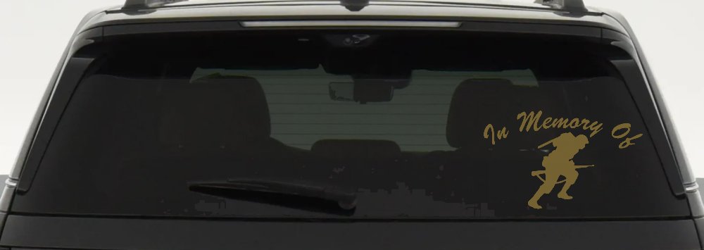 In Memory Of Military Troop Military Car or Truck Window Decal Sticker (Gold)