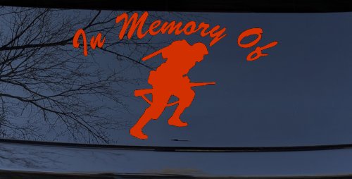 In Memory Of Military Troop Military Car or Truck Window Decal Sticker (Orange Red)