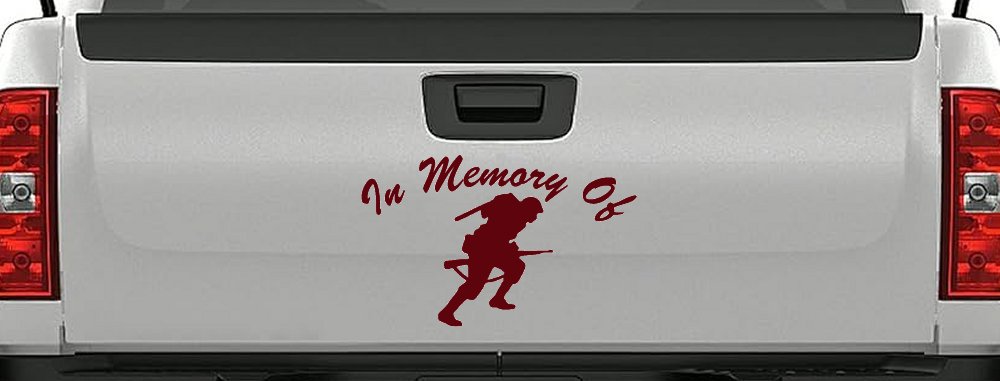 In Memory Of Military Troop Military Car or Truck Window Decal Sticker (Purple Red)