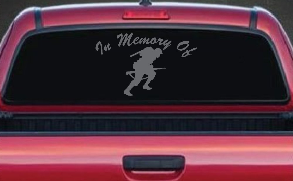 In Memory Of Military Troop Military Car or Truck Window Decal Sticker (Silver)