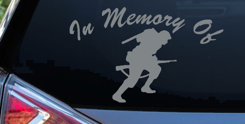 In Memory Of Military Troop Car or Truck Vinyl Window Decal Sticker (Telegrey)