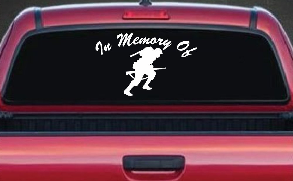 In Memory Of Military Troop Military Car or Truck Window Decal Sticker (White)