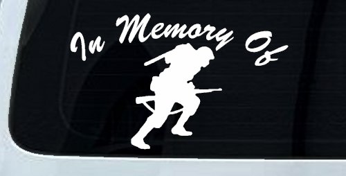 In Memory Of Military Troop Car or Truck Vinyl Window Decal Sticker (White)