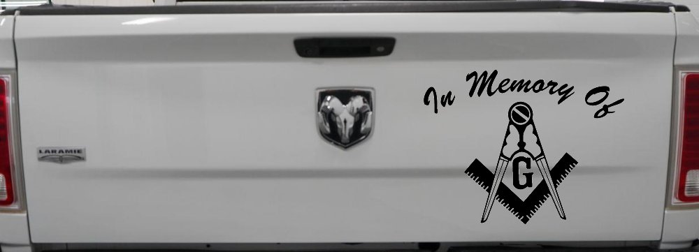 In Memory Of Masonic Square and Compass Car or Truck Vinyl Window Decal Sticker (Black)