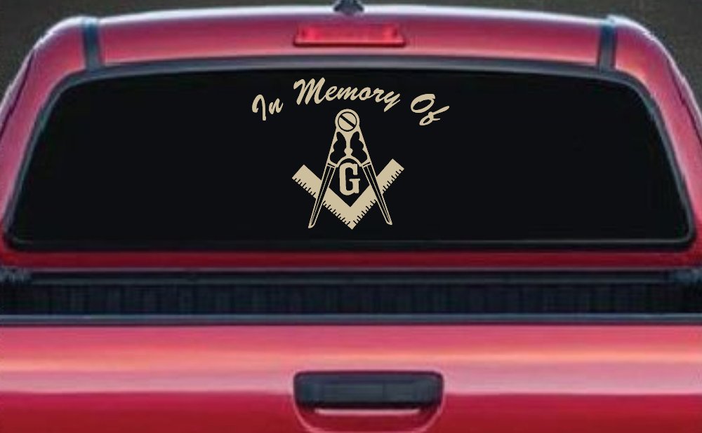 In Memory Of Masonic Square and Compass Car or Truck Vinyl Window Decal Sticker (Desert Sand)