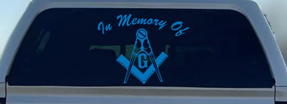 In Memory Of Masonic Square and Compass Car or Truck Window Decal Sticker (Sky Blue)