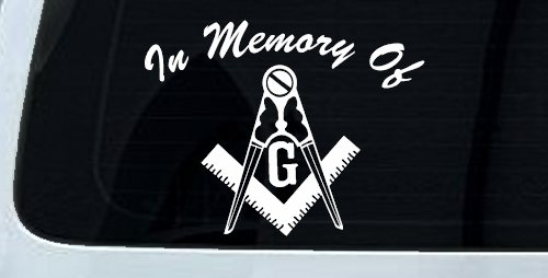 In Memory Of Masonic Square and Compass Car or Truck Window Decal Sticker (White)