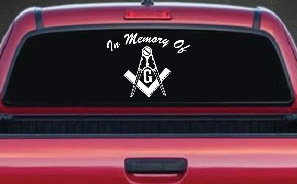 In Memory Of Masonic Square and Compass Car or Truck Window Decal Sticker (White)