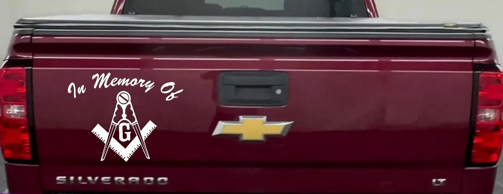 In Memory Of Masonic Square and Compass Car or Truck Vinyl Window Decal Sticker (White)