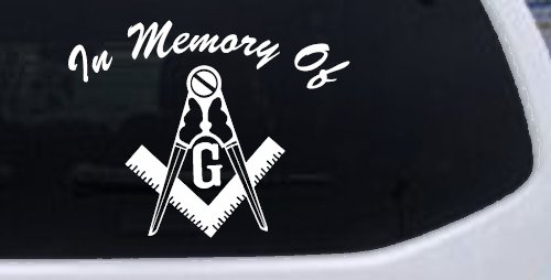 In Memory Of Masonic Square and Compass Car or Truck Window Decal Sticker (White)