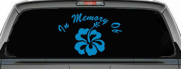 In Memory Of Hibiscus Flower Car or Truck Window Decal Sticker (Blue)