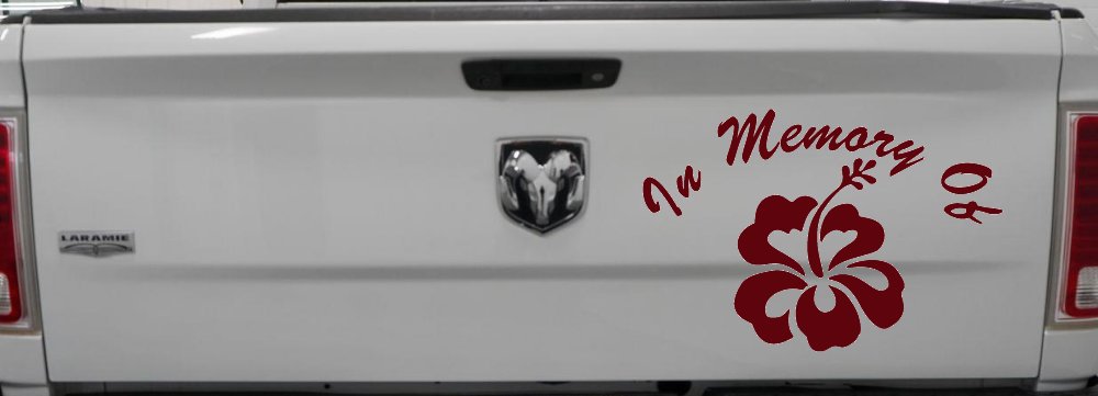 In Memory Hibiscus Flower Decal for Car Truck Window - Vinyl Sticker (Purple Red)