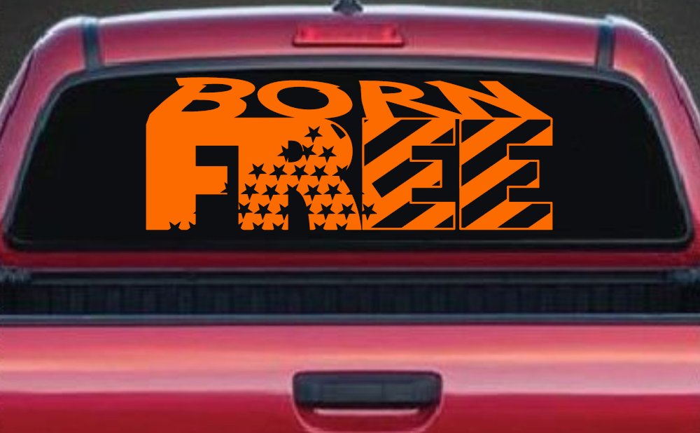 Born Free American Flag Freedom Car or Truck Window Decal Sticker (Orange)