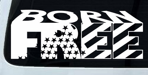 Born Free American Flag Freedom Car or Truck Window Decal Sticker (White)