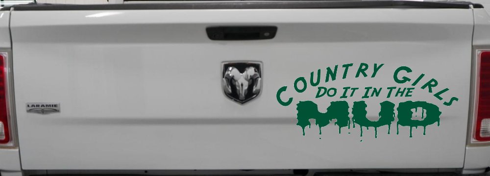 Country Girls Do It In the Mud Funny Off Road Car or Truck Window Decal Sticker (Dark Green)
