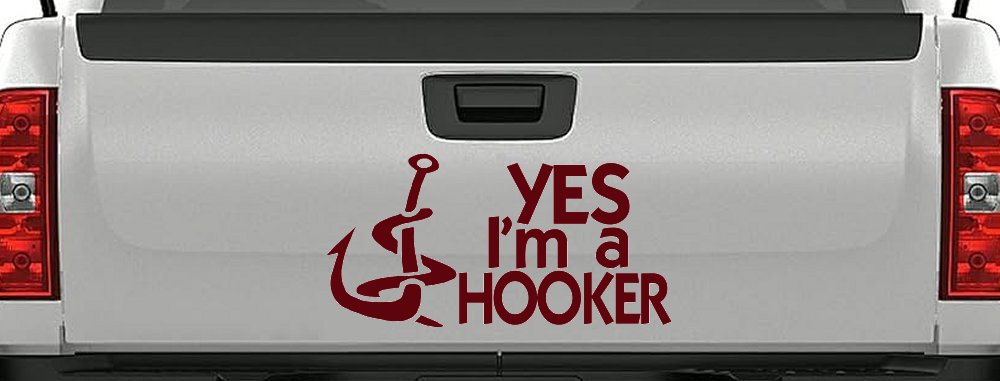 Yes I'm A Hooker Funny Fishing Car or Truck Window Decal Sticker (Purple Red)